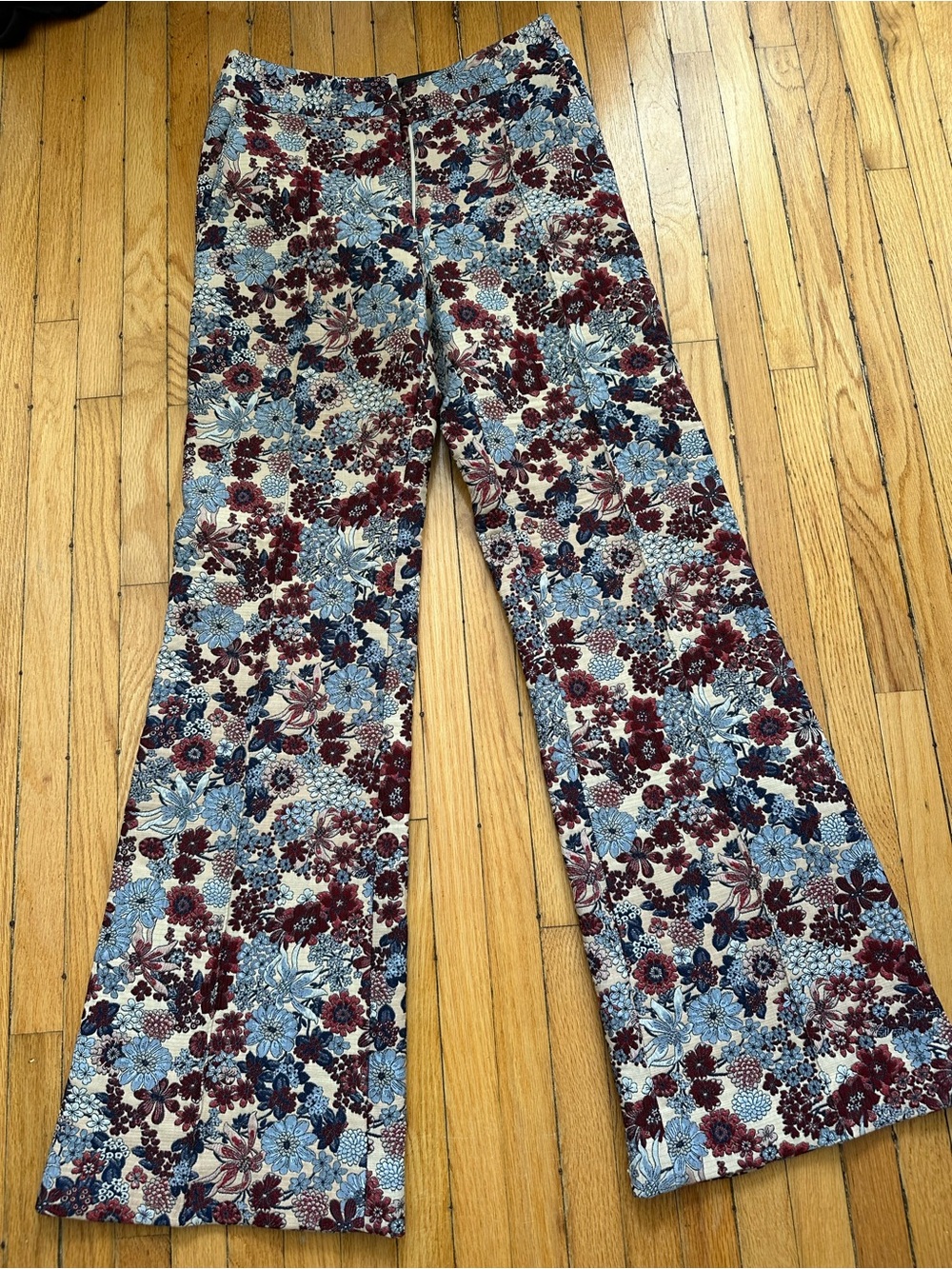 Smythe Floral-Trim Waistband Skirt in Navy and Burgundy